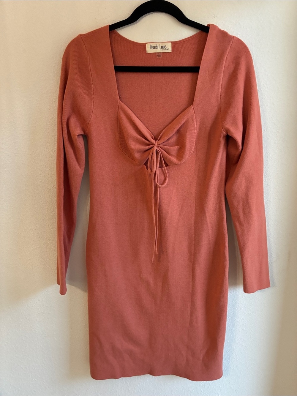 Peach Love California Coral Tie-Front Long Sleeve Knit Dress